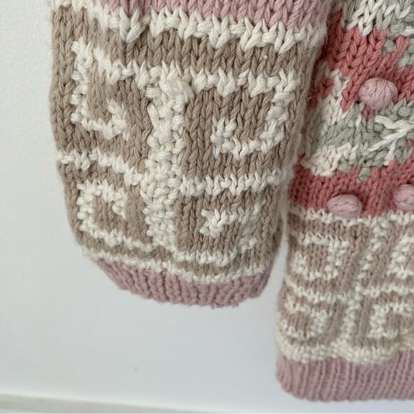 Vintage Hand Knit Cullinane Pink Cream Tan Floral Sweater size medium - Picture 7 of 8